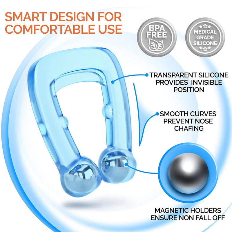 Silicone Magnetic Anti-Snore Nose Clip - Top-Rated Sleep Aid for Apnea Relief with Case
